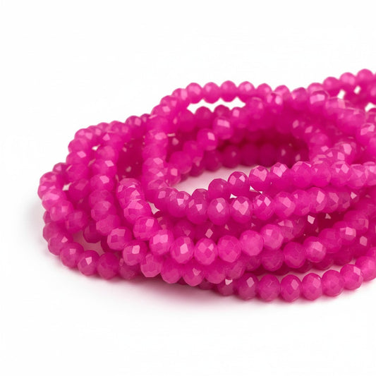 Strand of Neon Pink Glass Beads - Size 8x6mm Approx 65 Beads