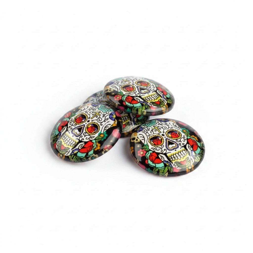 Sugar Skull Glass Cabochons - Pack of 4