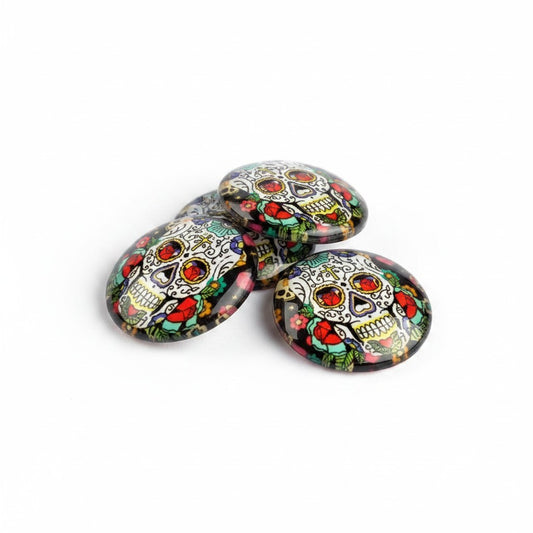 Sugar Skull Glass Cabochons - Pack of 4