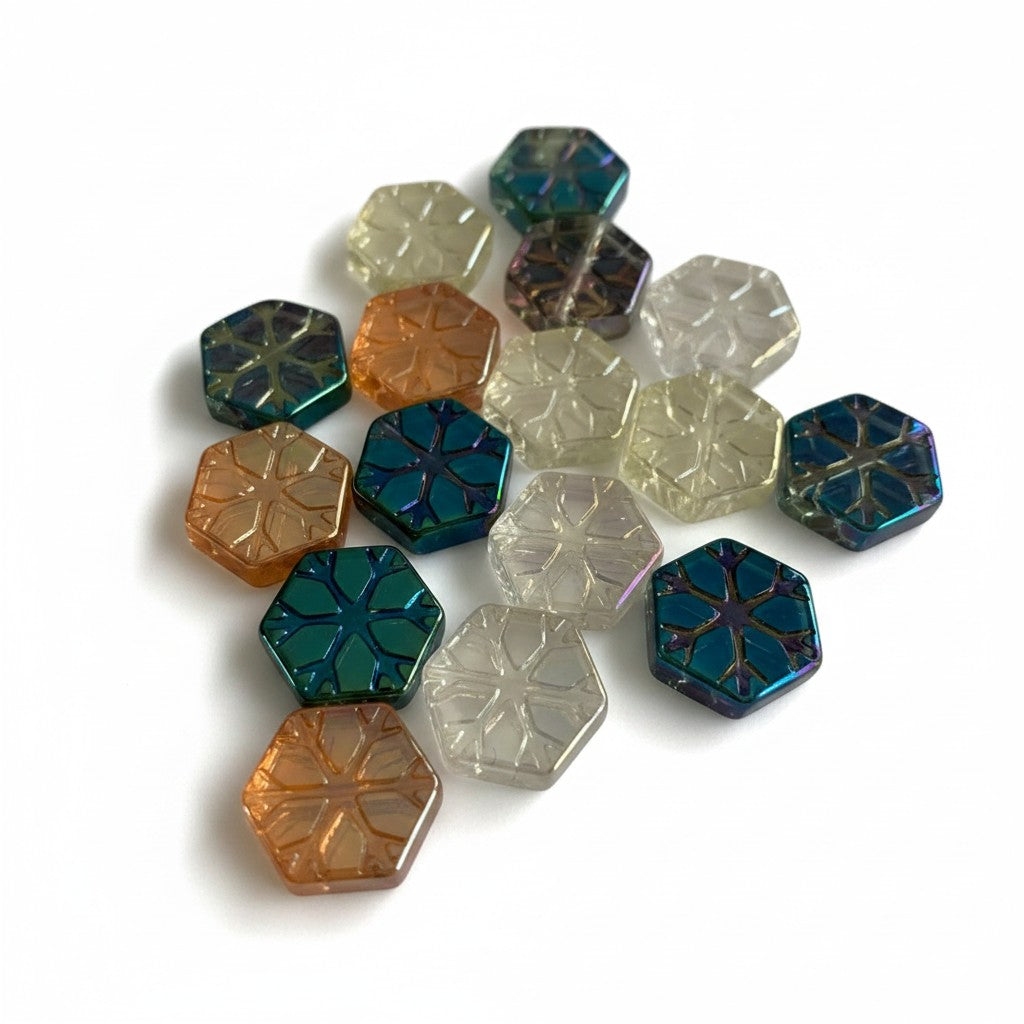 Hexagonal Mixed Glass Beads - Size 16x15mm