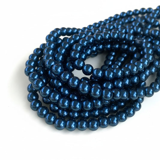 Strand of Glass Navy Pearl Beads - Size 8mm