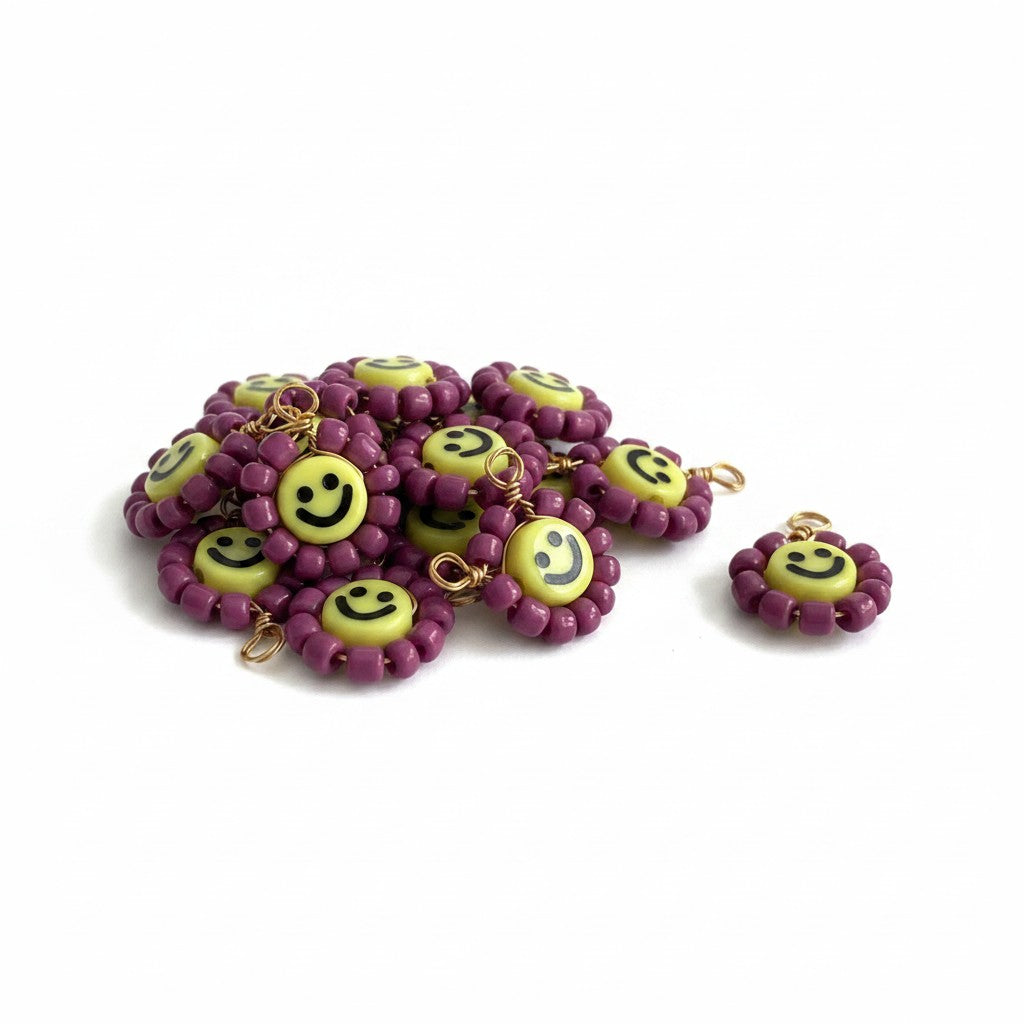 Smile Purple Beaded Charm - Size 20mm