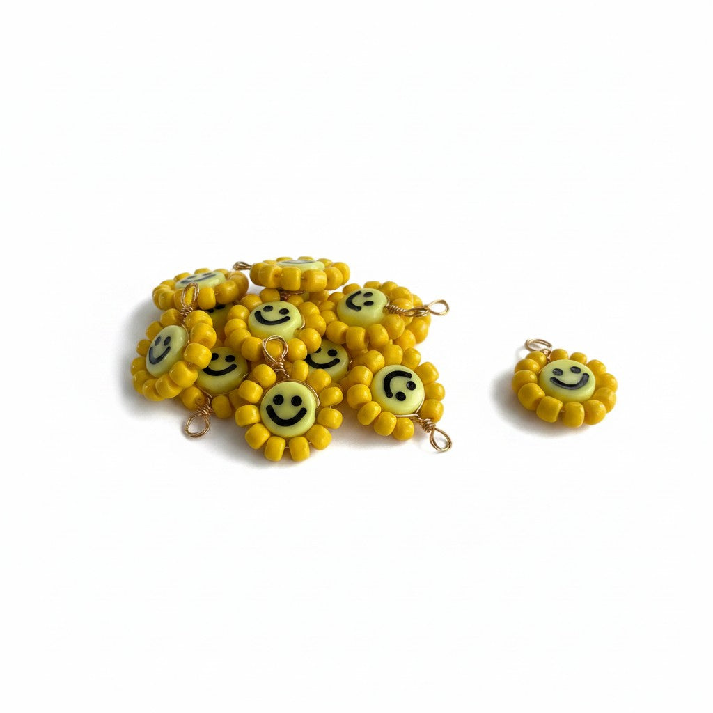 Smile Yellow Beaded Charm - Size 20mm