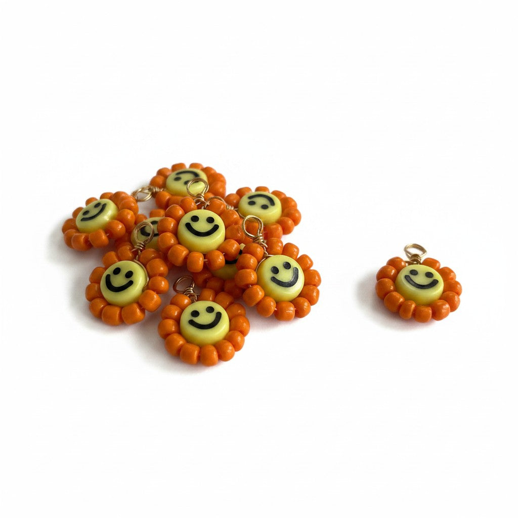 Smile Orange Beaded Charm - Size 20mm