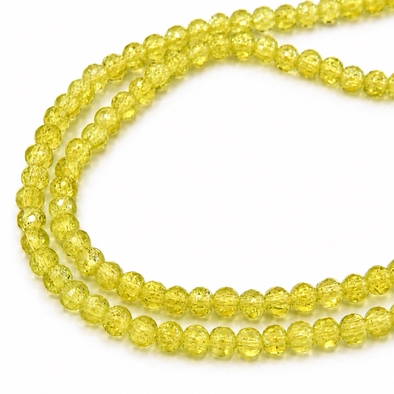 Strand of Yellow Glass Crackle Beads - Size 4mm