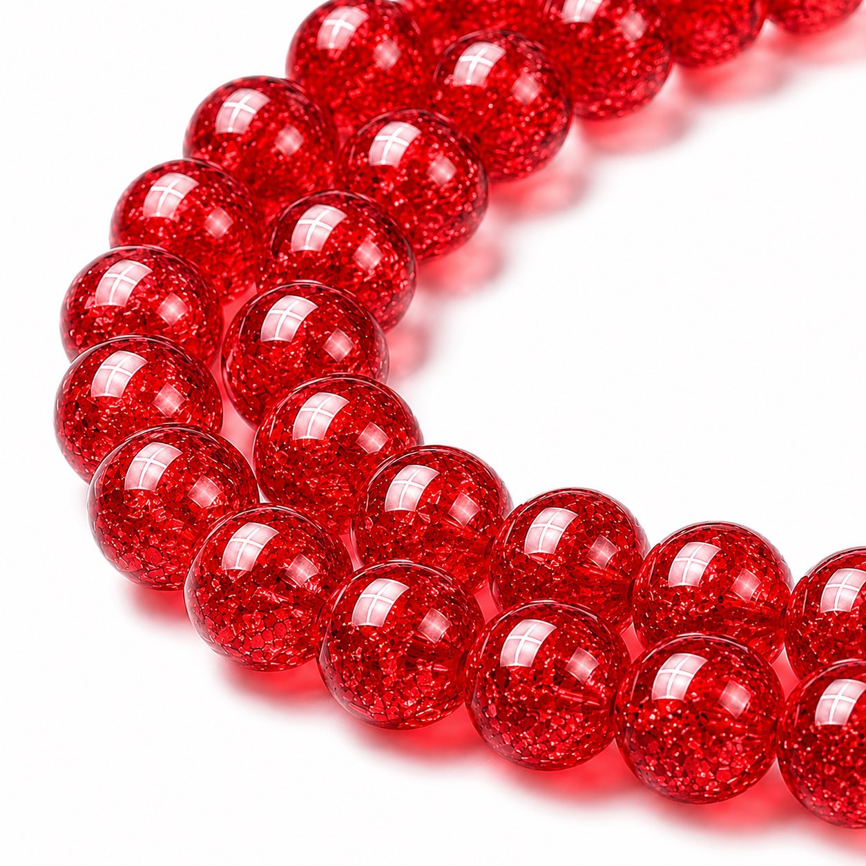 Strand of Red Glass Crackle Beads - Size 10mm
