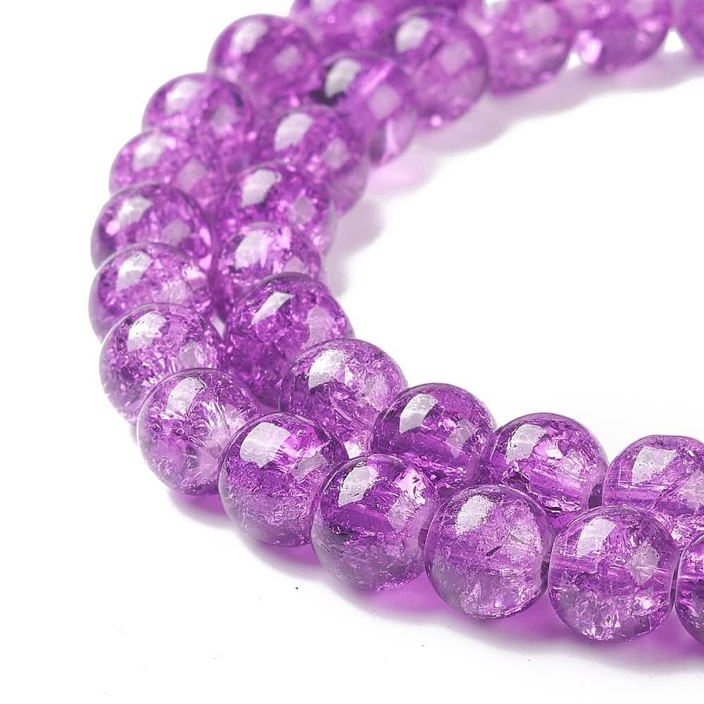 Strand of Purple Glass Crackle Beads - Size 10mm