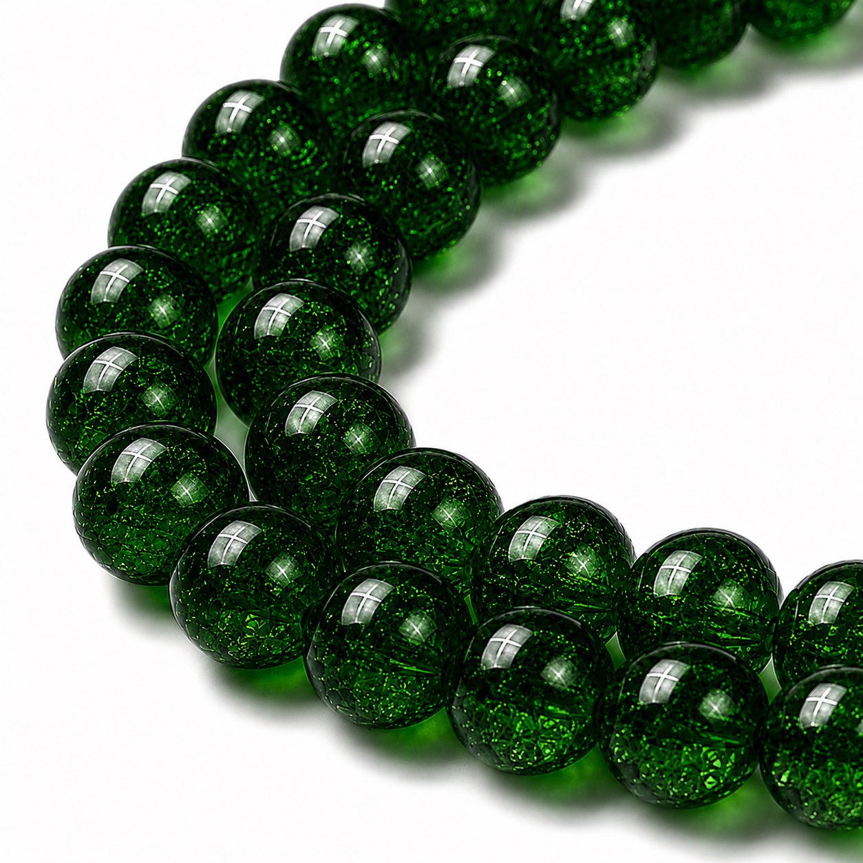 Strand of Deep Dark Green Glass Crackle Beads - Size 10mm