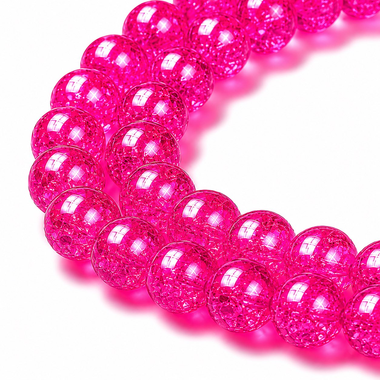 Strand of Neon Pink Glass Crackle Beads - Size 10mm