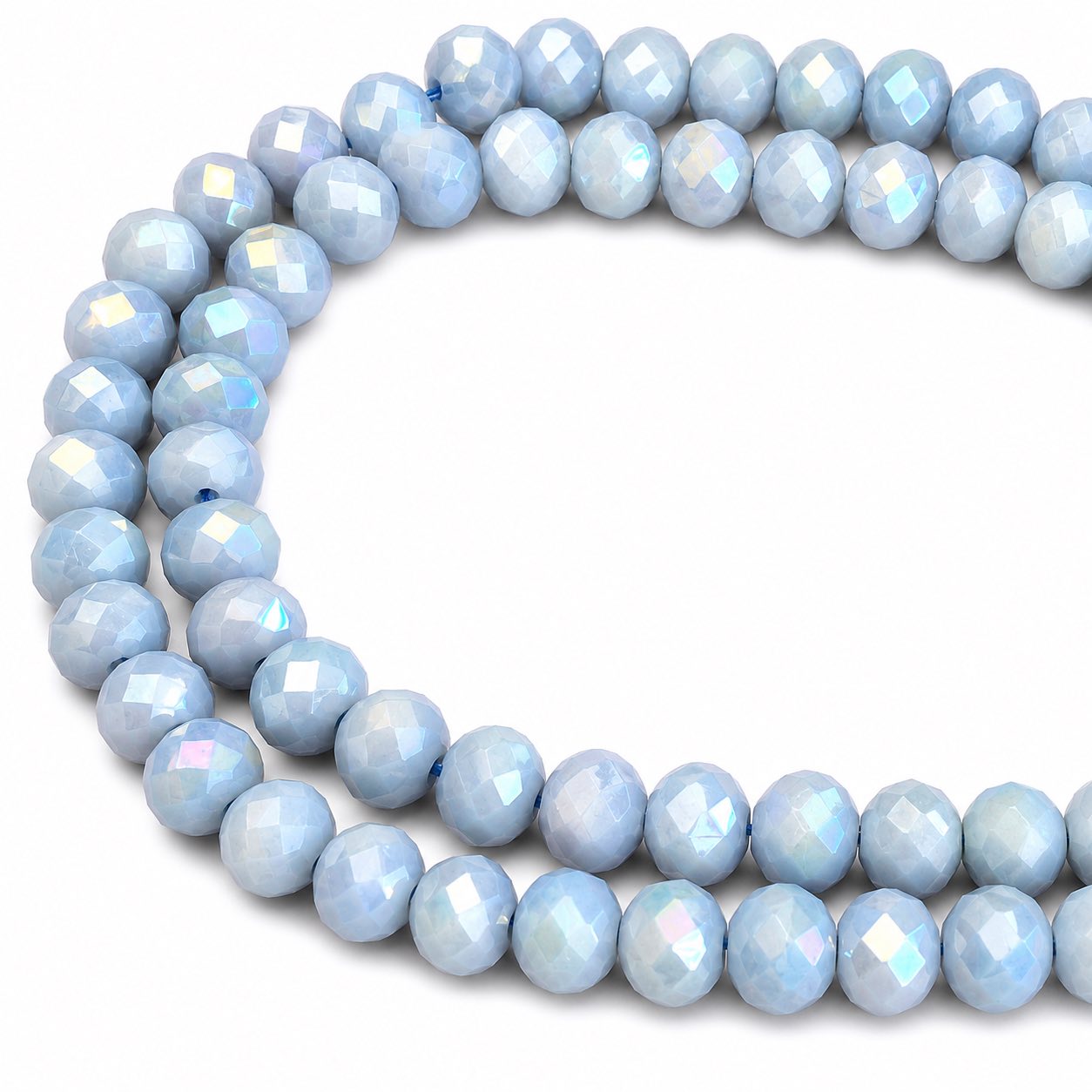 Strand of Glass Electroplate Pale Blue AB Glass Beads - 6x4mm