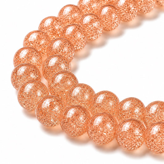 Strand of Peach Glass Crackle Beads - Size 10mm