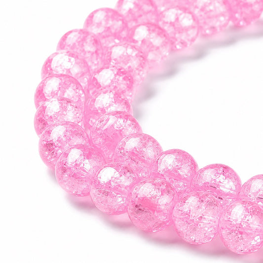 Strand of Hot Pink Glass Crackle Beads - Size 10mm
