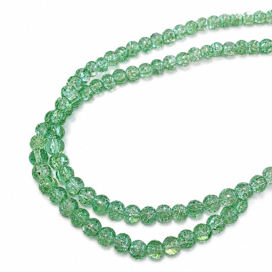 Strand of Light Green Glass Crackle Beads - Size 4mm
