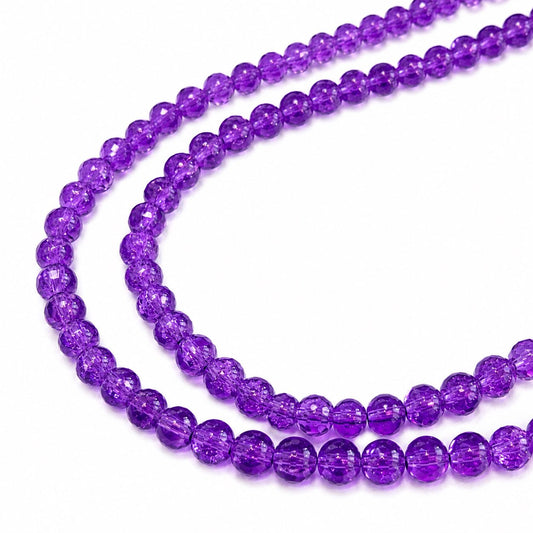 Strand of Purple Glass Crackle Beads - Size 4mm