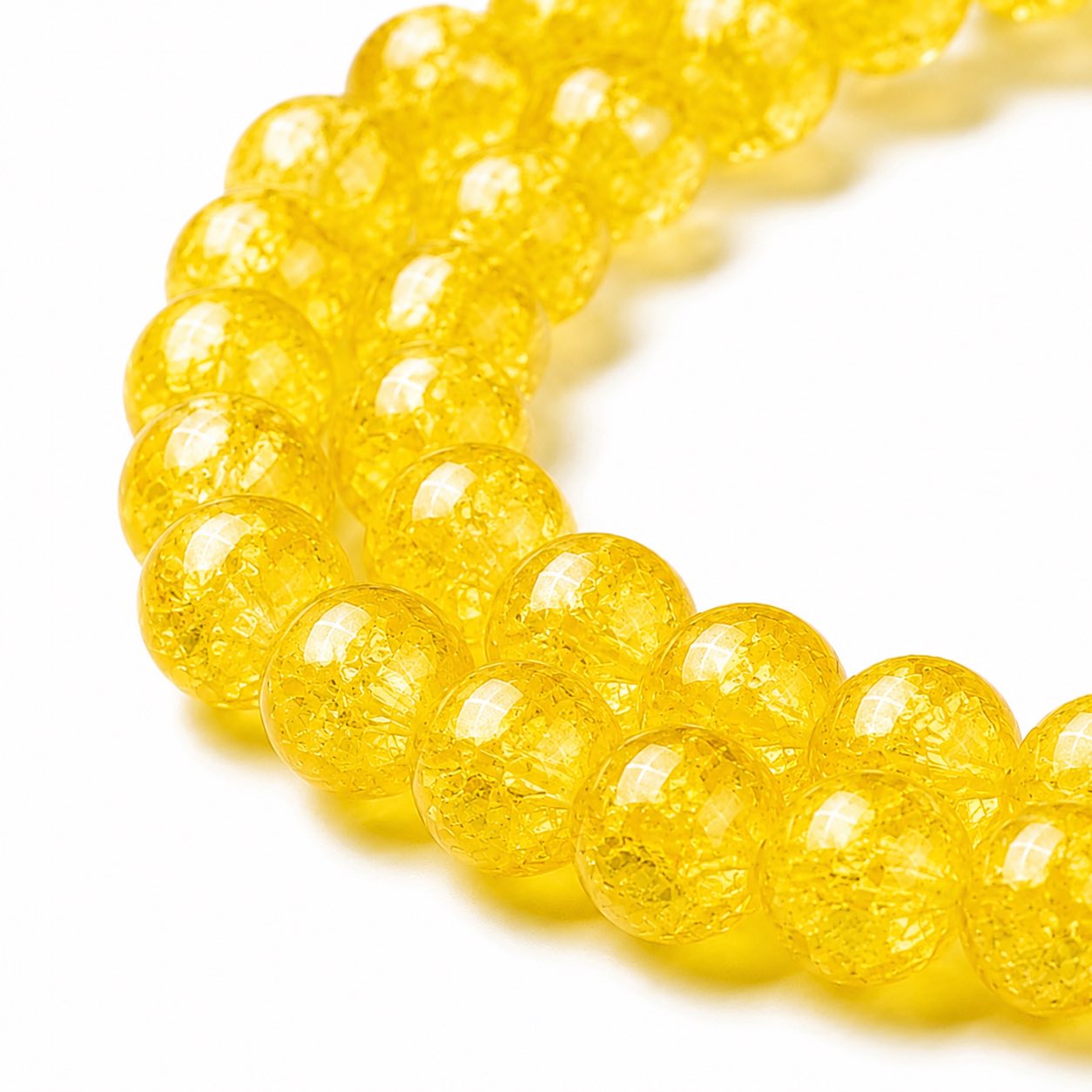 Strand of Golden Yellow Glass Crackle Beads - Size 10mm
