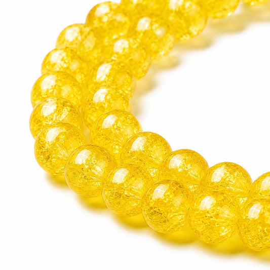 Strand of Golden Yellow Glass Crackle Beads - Size 10mm