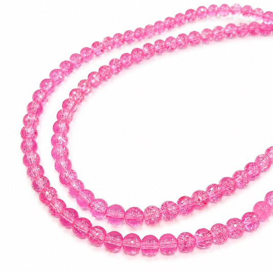 Strand of Hot Pink Glass Crackle Beads - Size 4mm