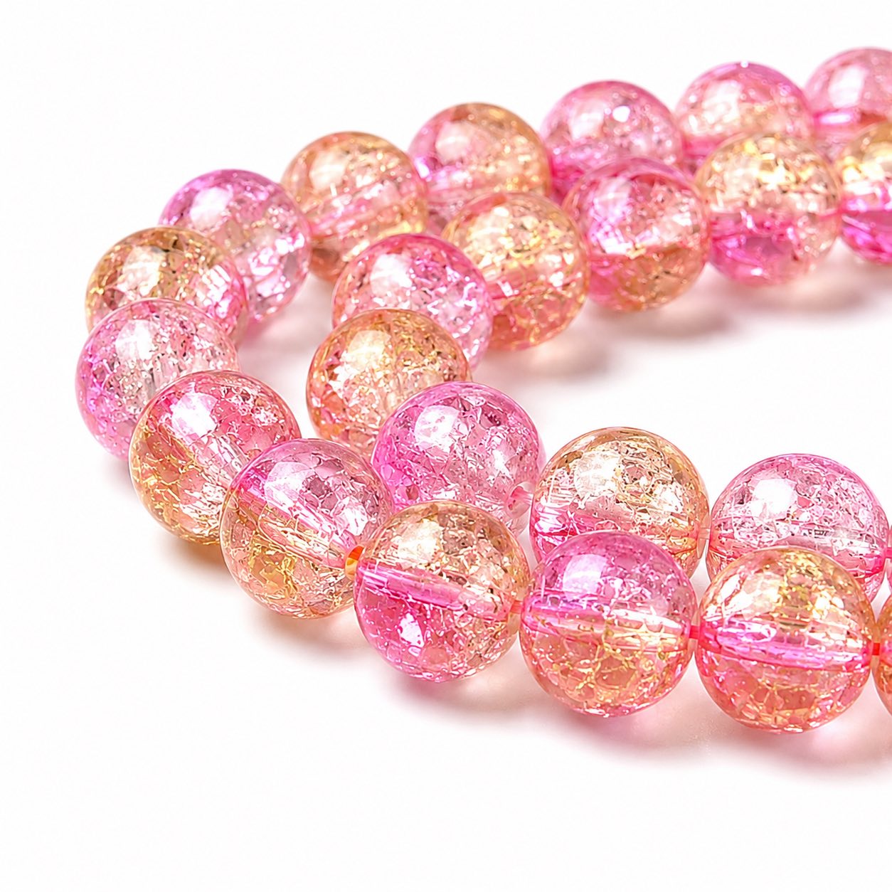 Strand of Pink Two Tone Crackle Beads - Size 8mm