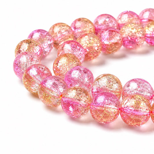 Strand of Pink Two Tone Crackle Beads - Size 8mm