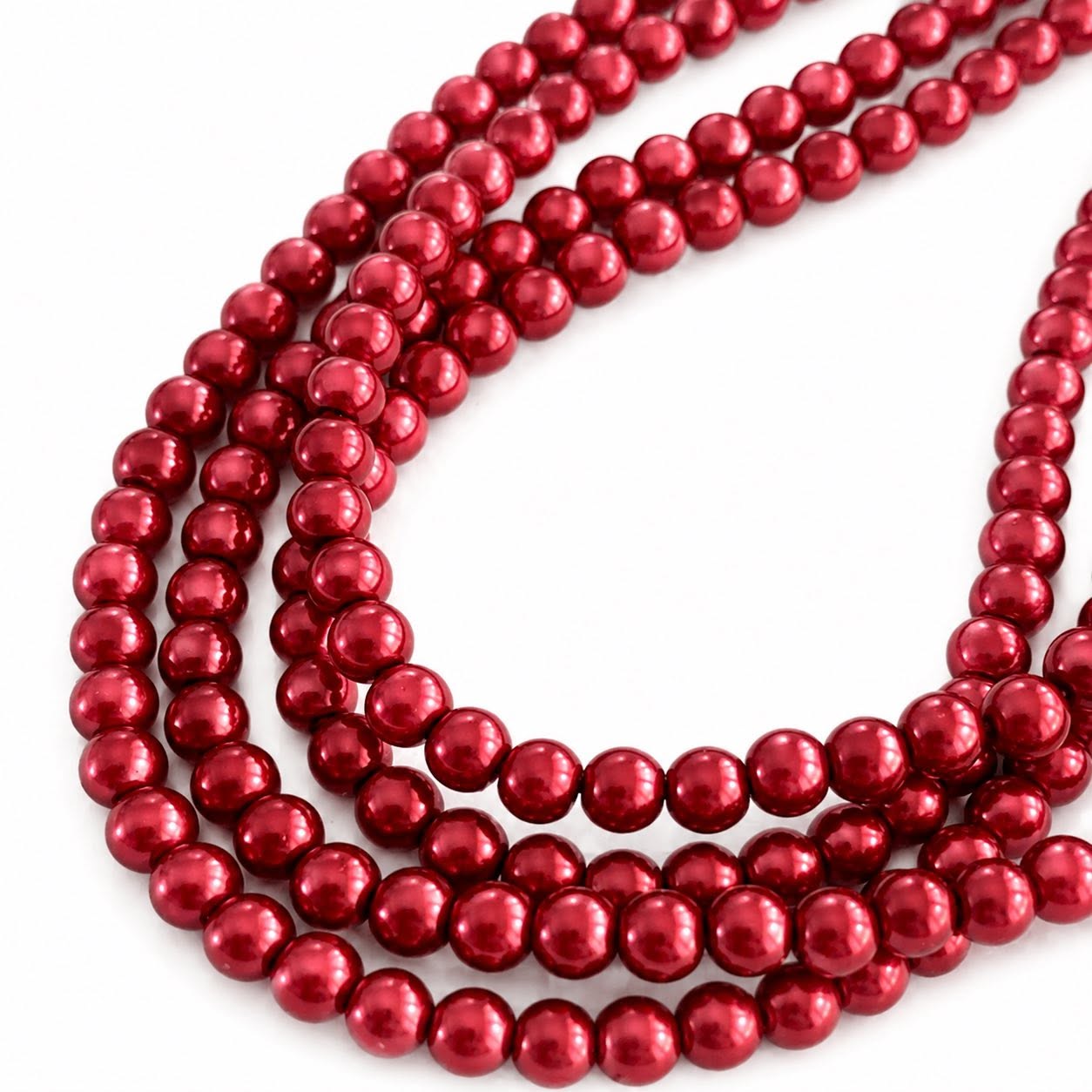 Strand of Deep Red Glass Pearl Beads - Size 4mm