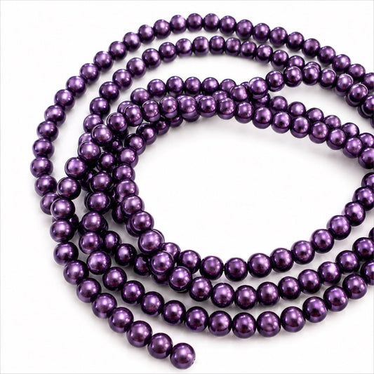 Strand of Purple Glass Pearl Beads - Size 4mm