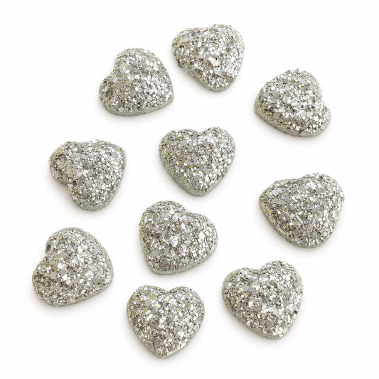 Silver Bling Heart Embellishment - 10 Pack