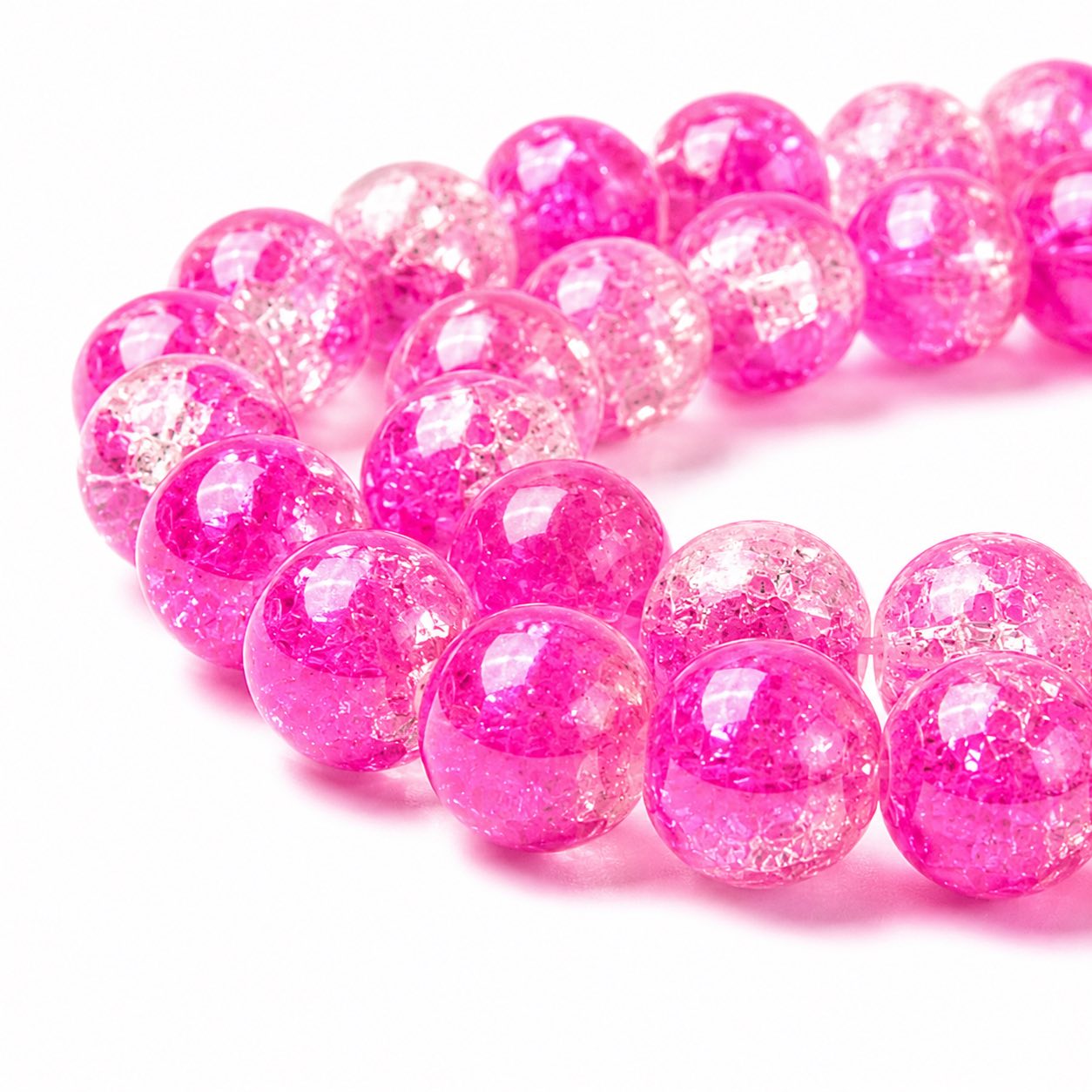 Strand of Hot Pink Two Tone Crackle Beads - Size 8mm