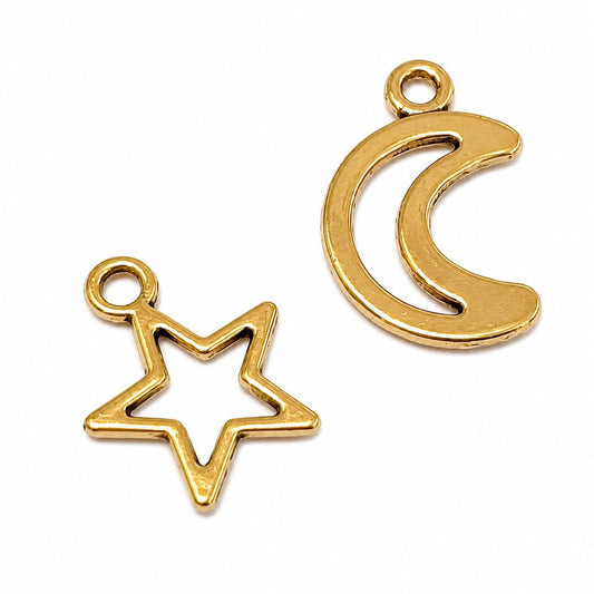 Moon & Star Charm - Gold Tone