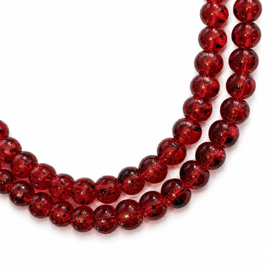 Strand of Glass Red Splatter Beads - Size 6mm