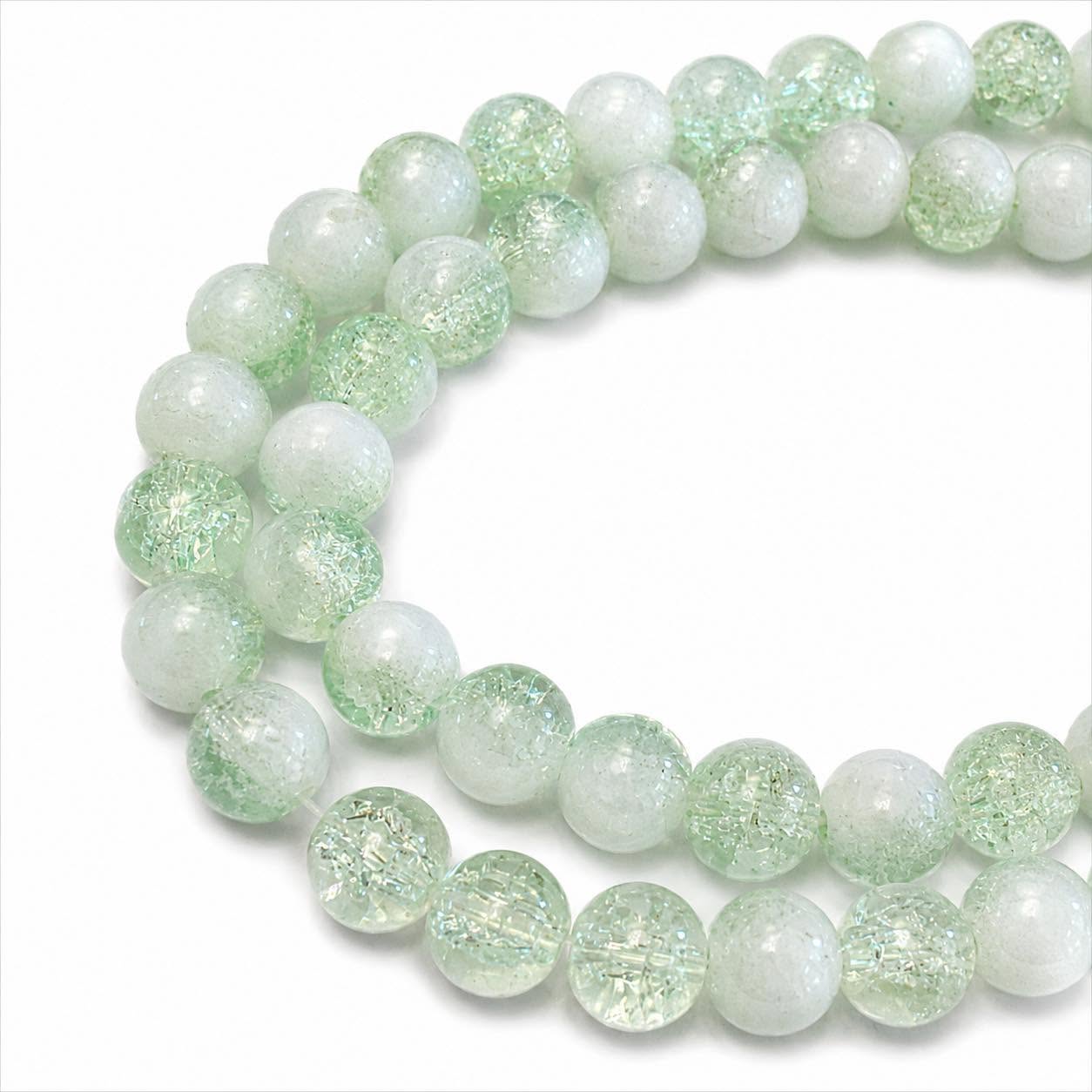 Strand of Light Green Two Tone Glass Crackle Beads - Size 8mm