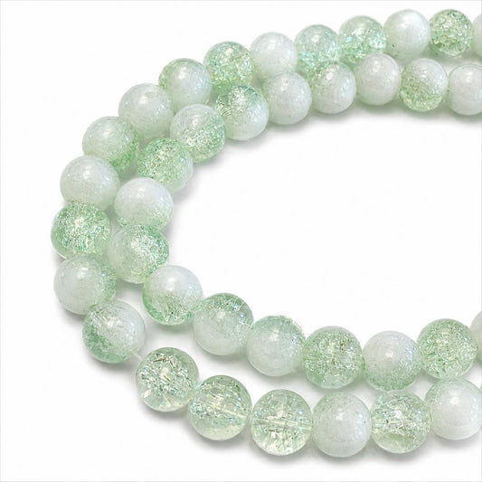 Strand of Light Green Two Tone Glass Crackle Beads - Size 8mm