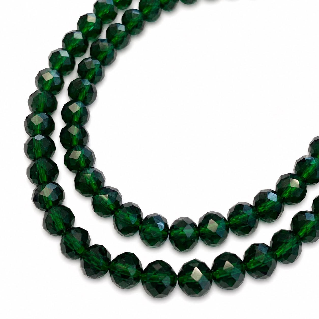 Strand of Dark Green Glass Beads - Size 8x6mm