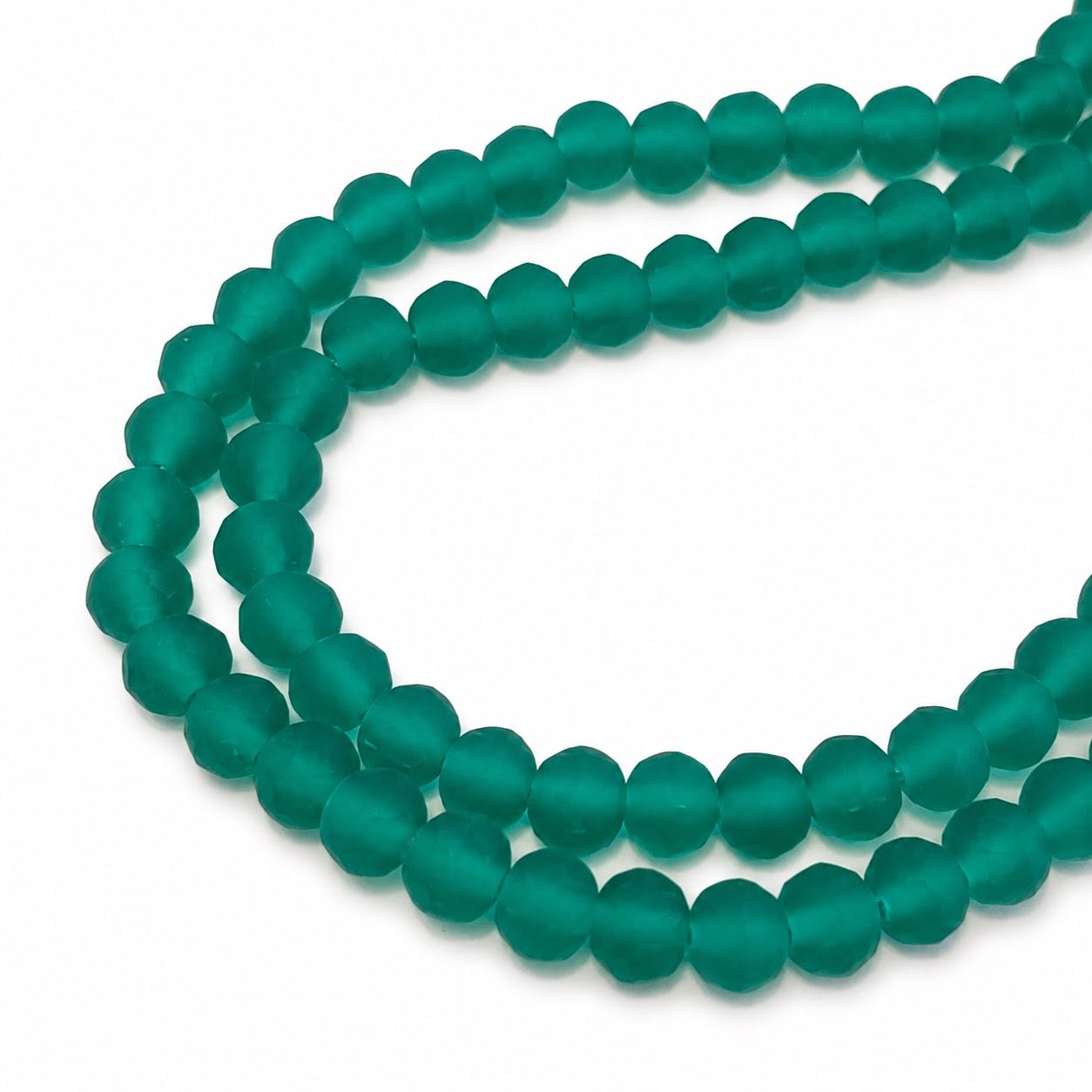 Strand of Frosted Green Glass Beads - Size 6x4mm