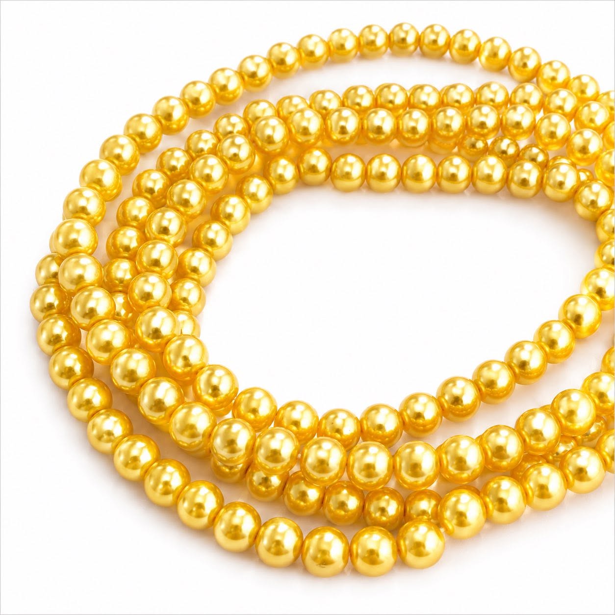 Strand of Golden Yellow Glass Pearl Beads - Size 4mm