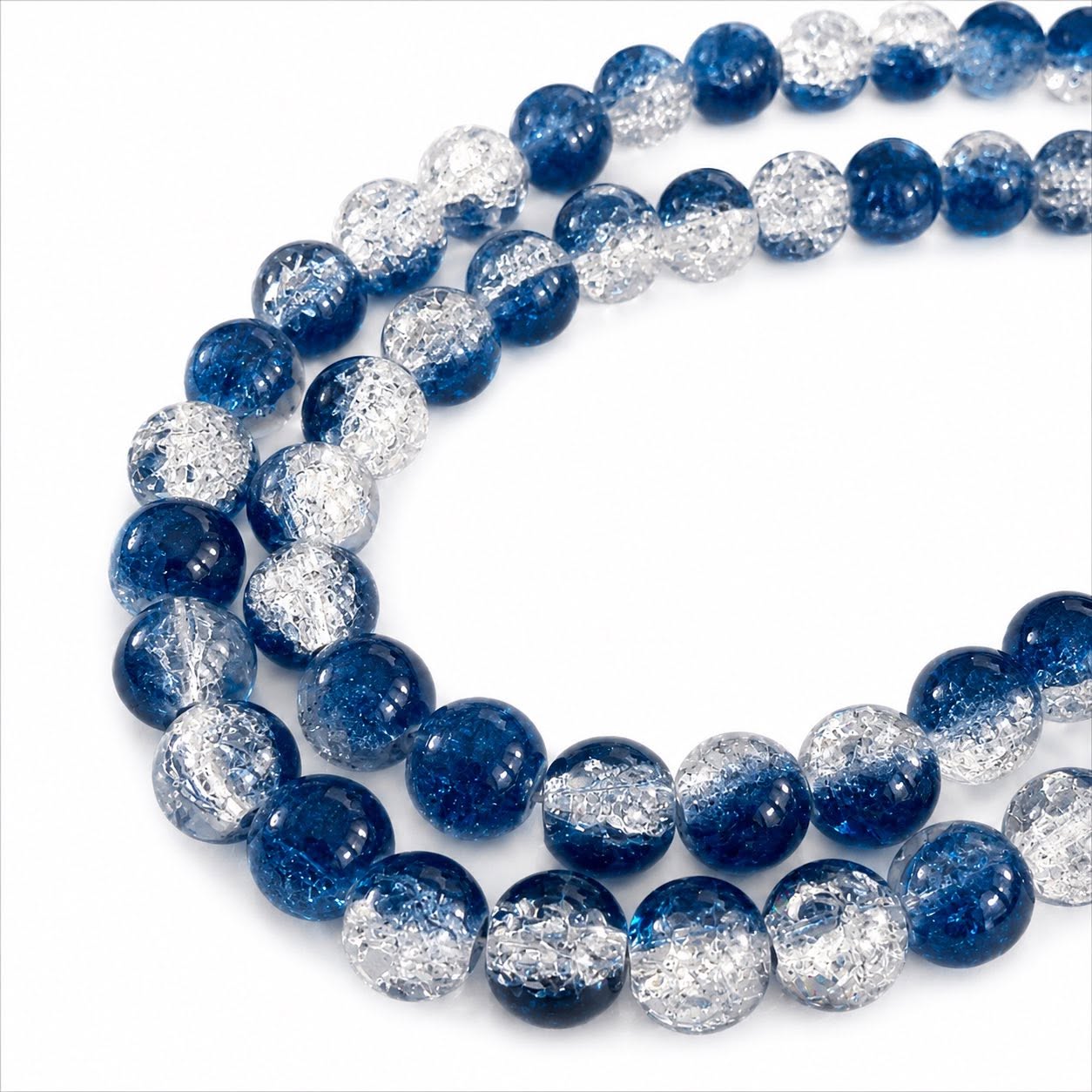 Strand of Navy Two Tone Glass Crackle Beads - Size 8mm