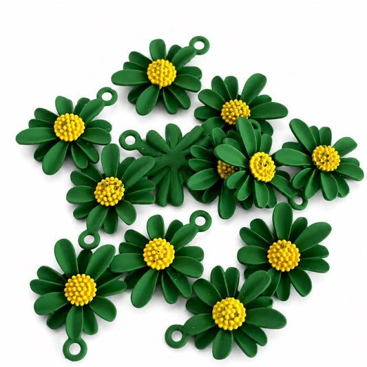 Daisy Green Flower Enamel Charm - Size 20mm