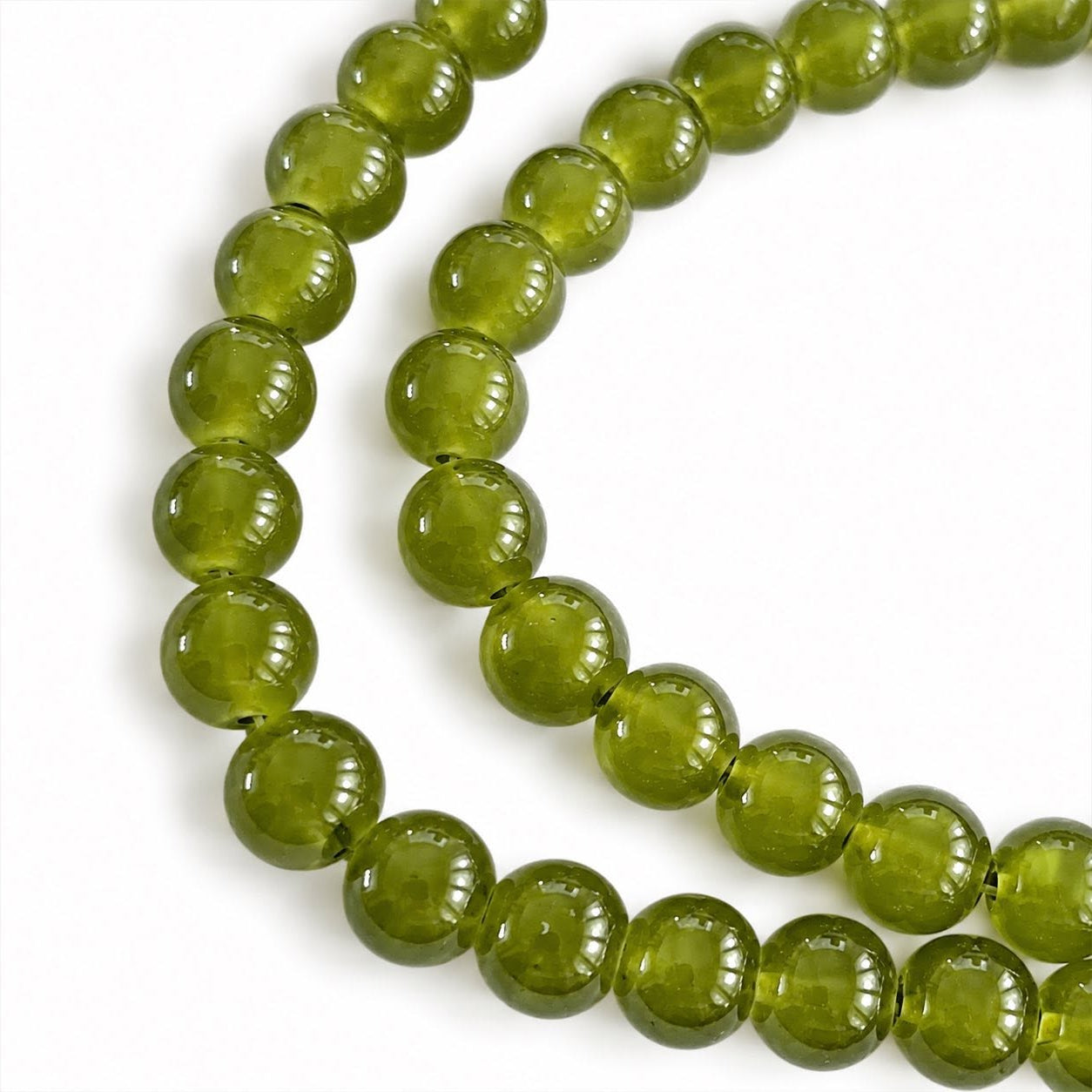 Strand of Army Green Glass Beads - Size 8mm