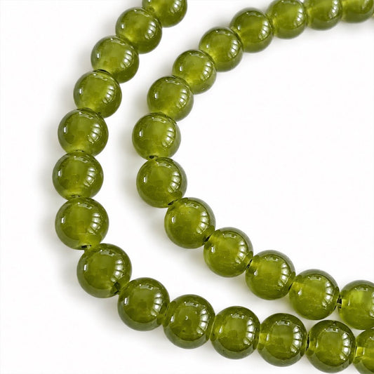 Strand of Army Green Glass Beads - Size 8mm