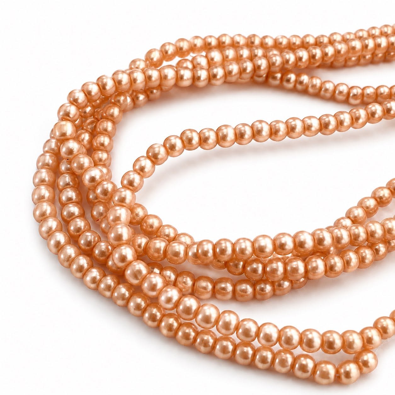 Strand of Peach Glass Pearl Beads - Size 4mm