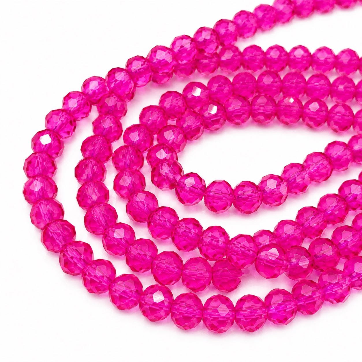 Strand of Faceted Hot Pink Glass Beads - Size 8x6mm