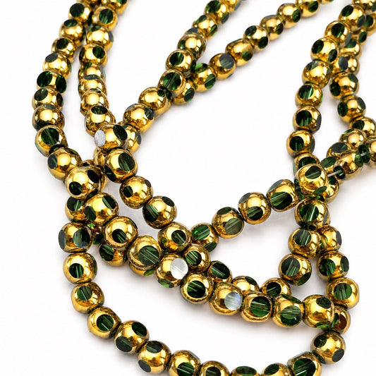 Strand of Golden Edge Green Glass Beads - Size 4mm