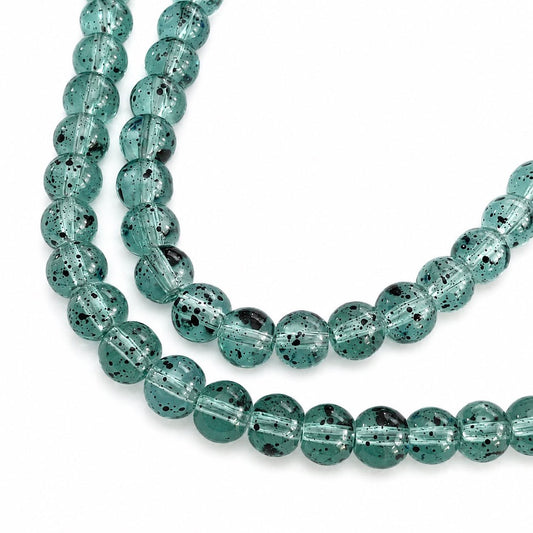 Strand of Glass Sea Green Splatter Beads - Size 6mm