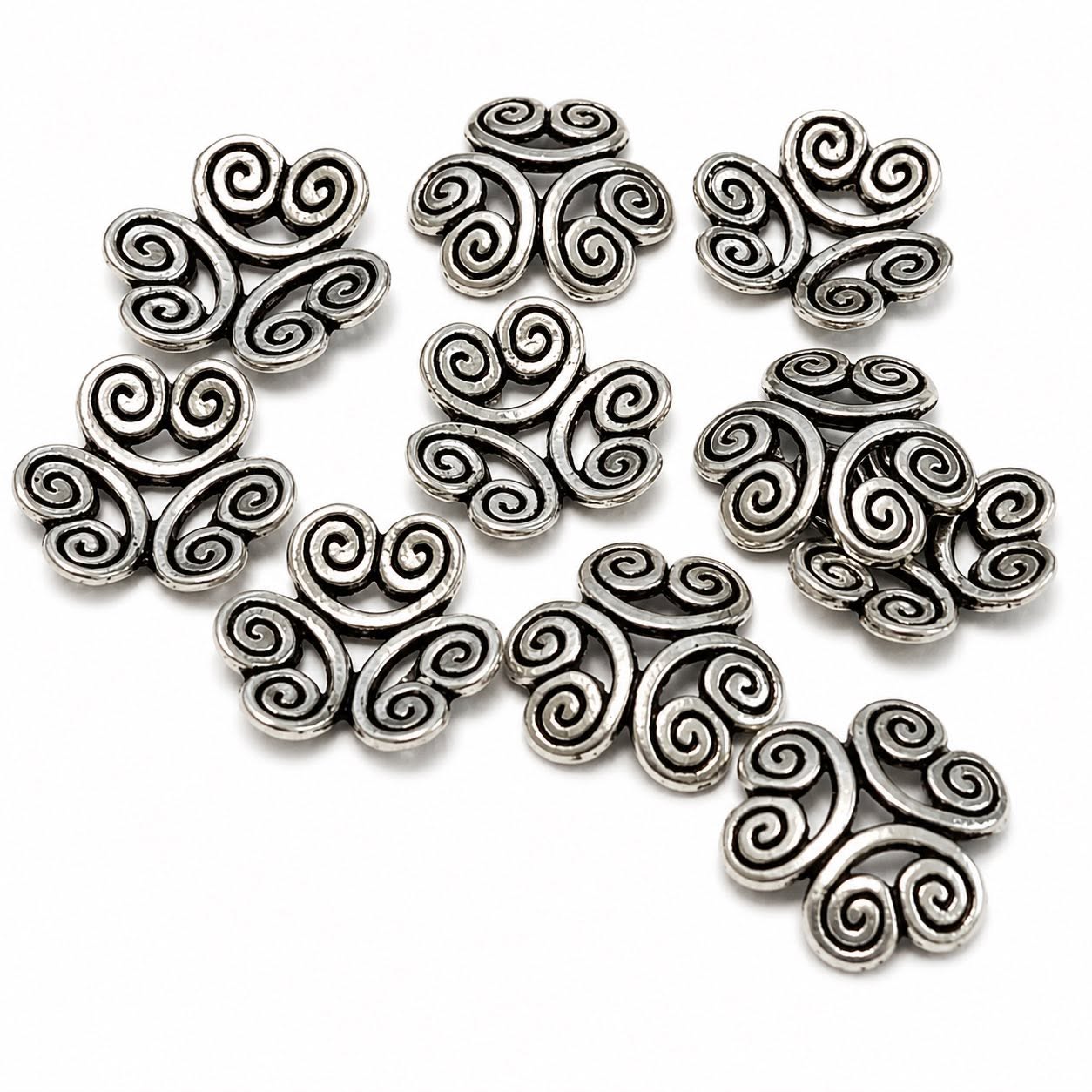 Flower Bead Caps Antique Silver - 10 Pack