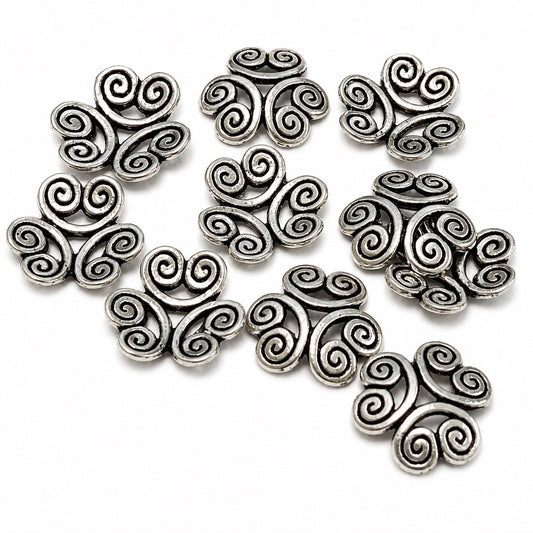 Flower Bead Caps Antique Silver - 10 Pack