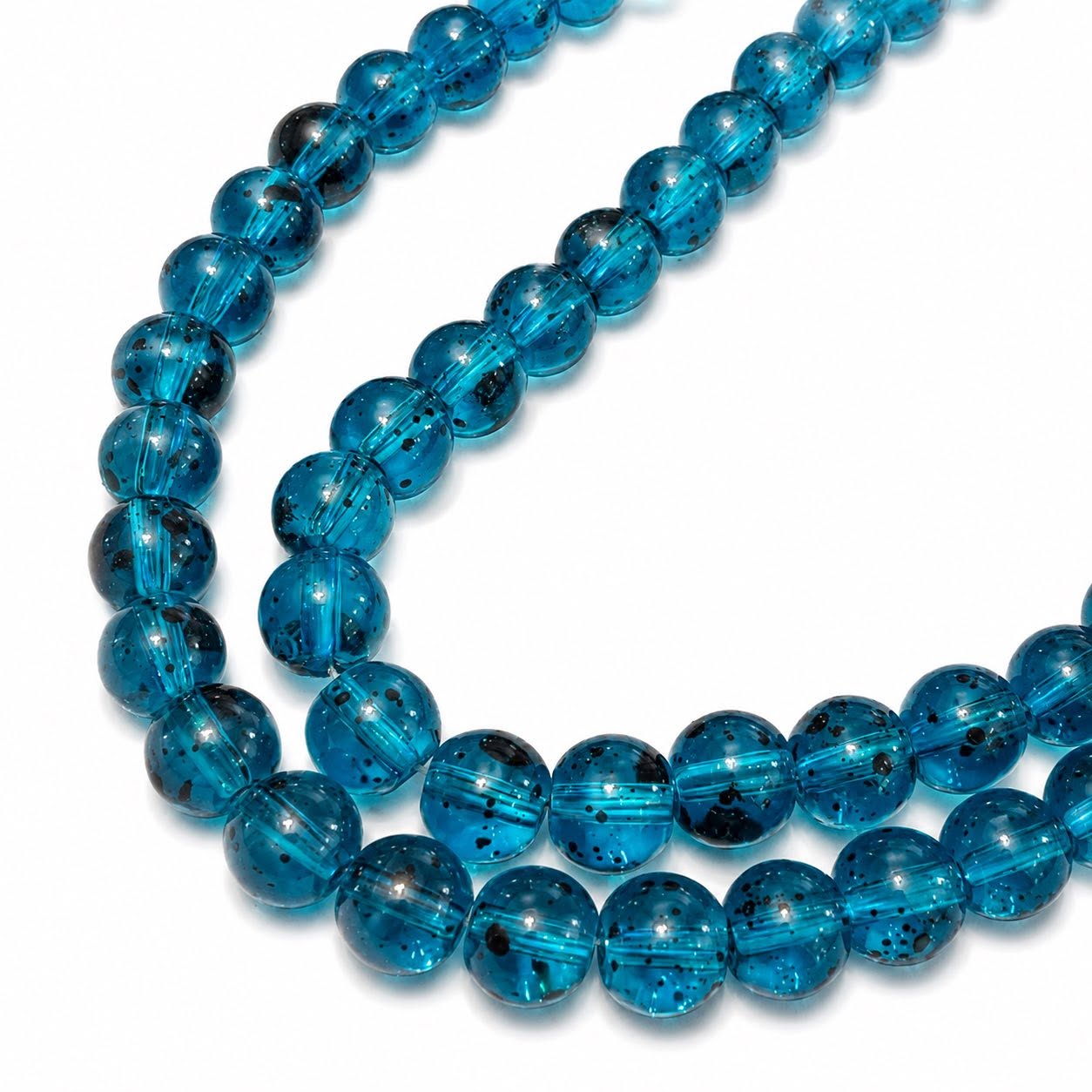Strand of Glass Blue Splatter Beads - Size 6mm