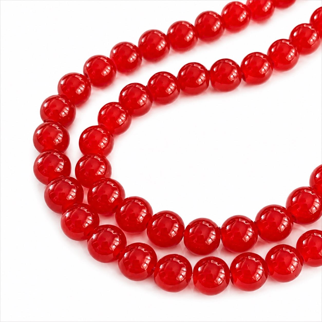 Strand of Red Glass Beads - Size 8mm
