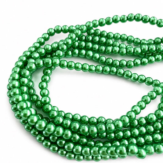 Strand of Green Glass Pearl Beads - Size 4mm