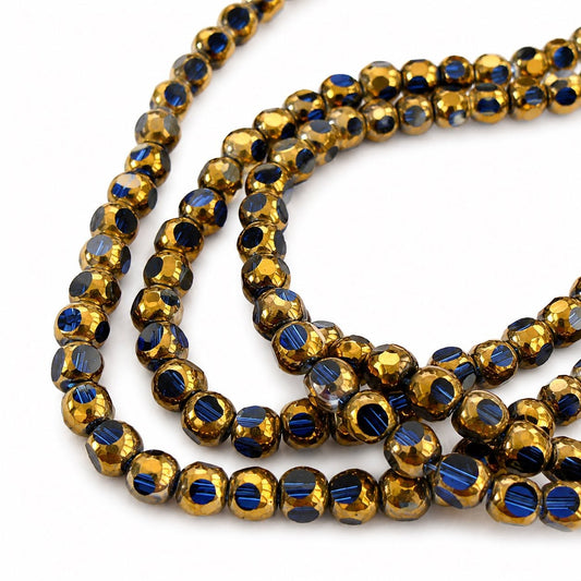 Strand of Golden Edge Dark Blue Glass Beads - Size 4mm