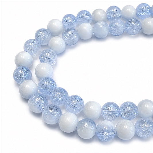 Strand of Light Blue Two Tone Glass Crackle Beads - Size 8mm