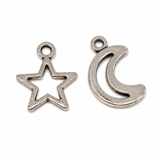 Moon & Star Charm - Silver Tone